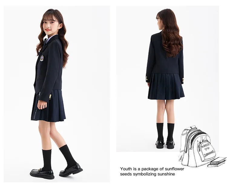 Children Korean Class Outfit Kids School Uniform Girls Jacket Pleated Skirt Suits Boys Formal Dress Toddler Student Clothes Sets