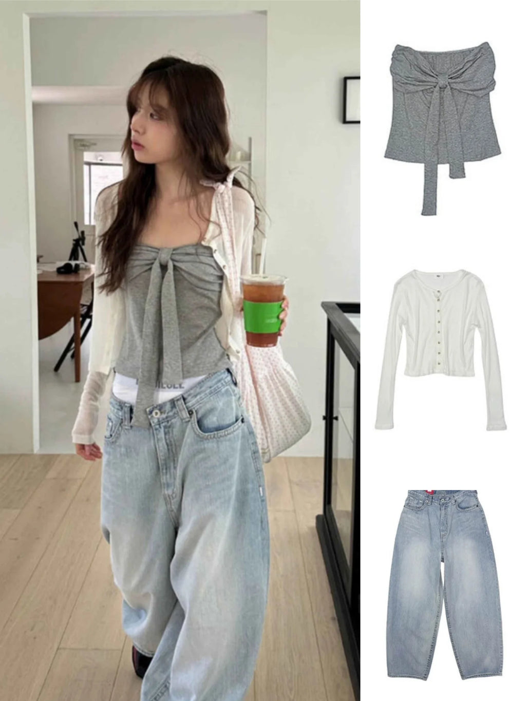 Summer Spicy Girl  Knot Tie Neck Vest Top Washed Denim Blue Women's Fashion Straight Cut Outerwear Short Length