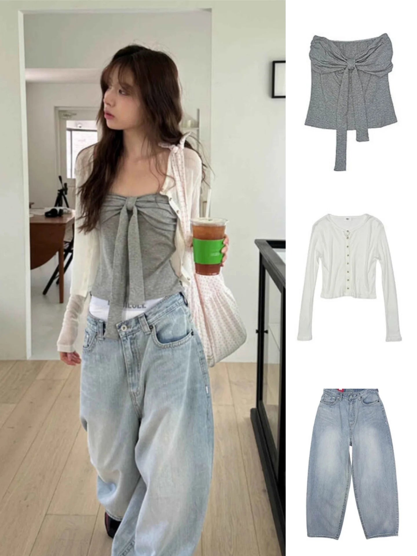 Summer Spicy Girl  Knot Tie Neck Vest Top Washed Denim Blue Women's Fashion Straight Cut Outerwear Short Length