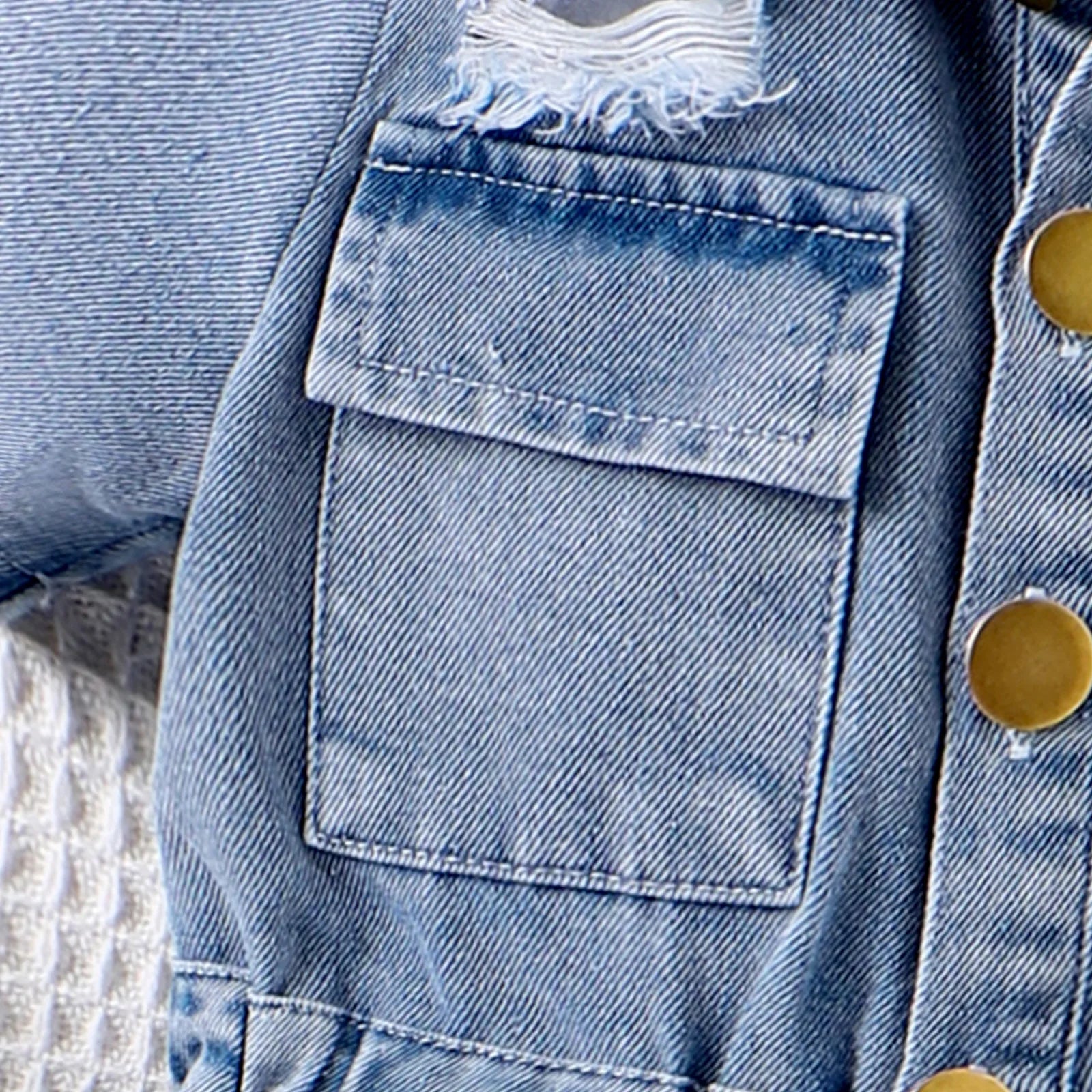 New Children Denim Jumpsuits Dresses Girls Medium and Large Kids Waist-cinching Denim Jumpsuit with Lapels and Ripped Waists