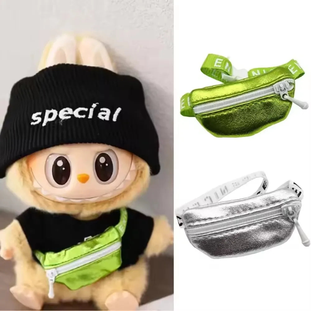 For 17cm Labubu Crossbody Bag Cute 1/6 1/8 1/12 BJD Dolls DIY Waist Bags Cute 15cm Idol Plush Doll Accessories Belt Bag Gift