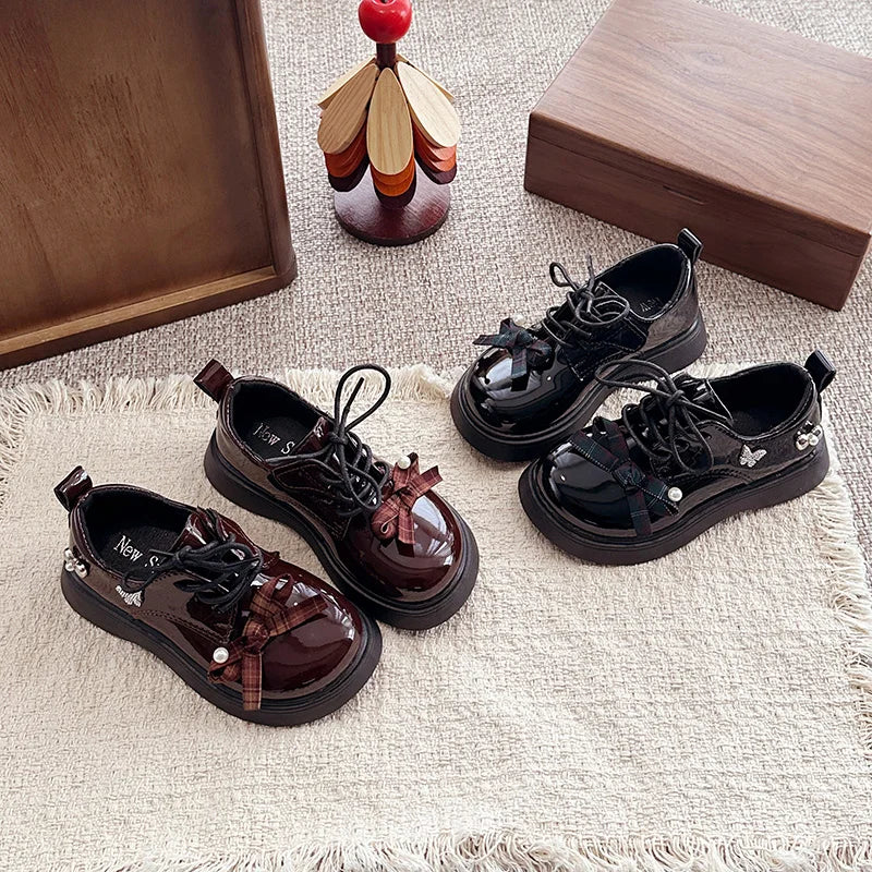 Girl School Perform Shoes Spring Autumn Chic Bow Children Dress Mary Jane Shoes Princess Wedding Party Kids Lolita Leather Shoes
