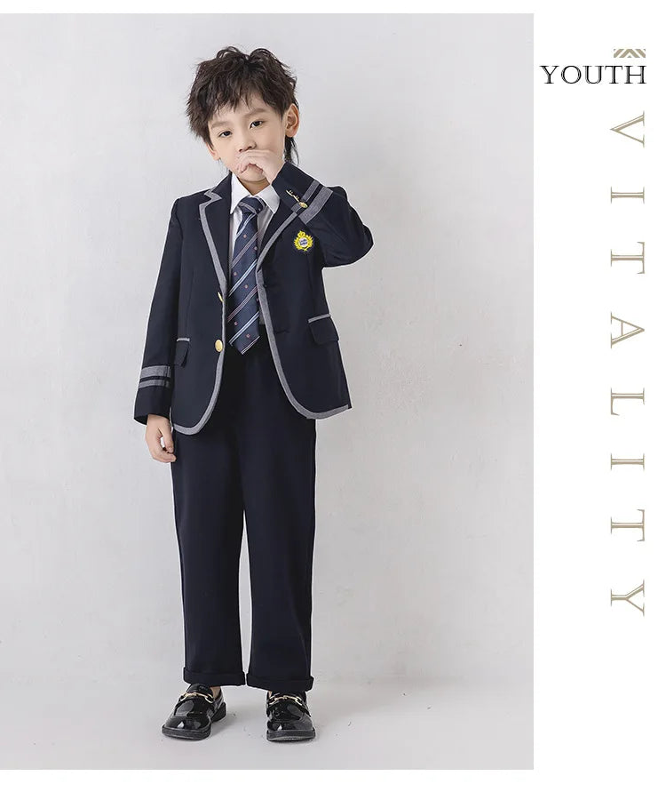 Child School Uniform Girls Korean Japanese Navy Jacket Pleated Skirt Boys Formal Dress Suits Kids Student Clothes Class Sets