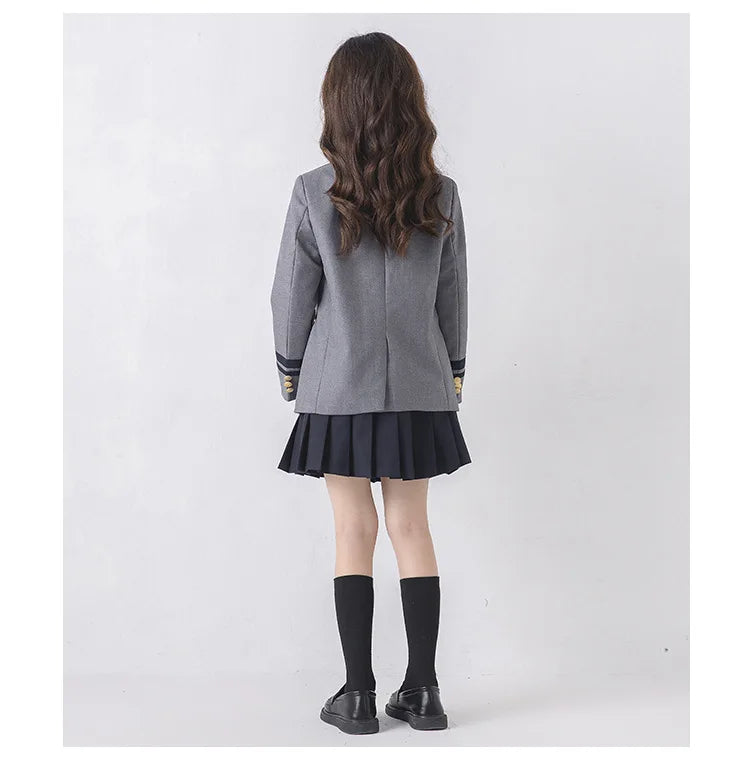Child School Uniform Girls Korean Japanese Navy Jacket Pleated Skirt Boys Formal Dress Suits Kids Student Clothes Class Sets