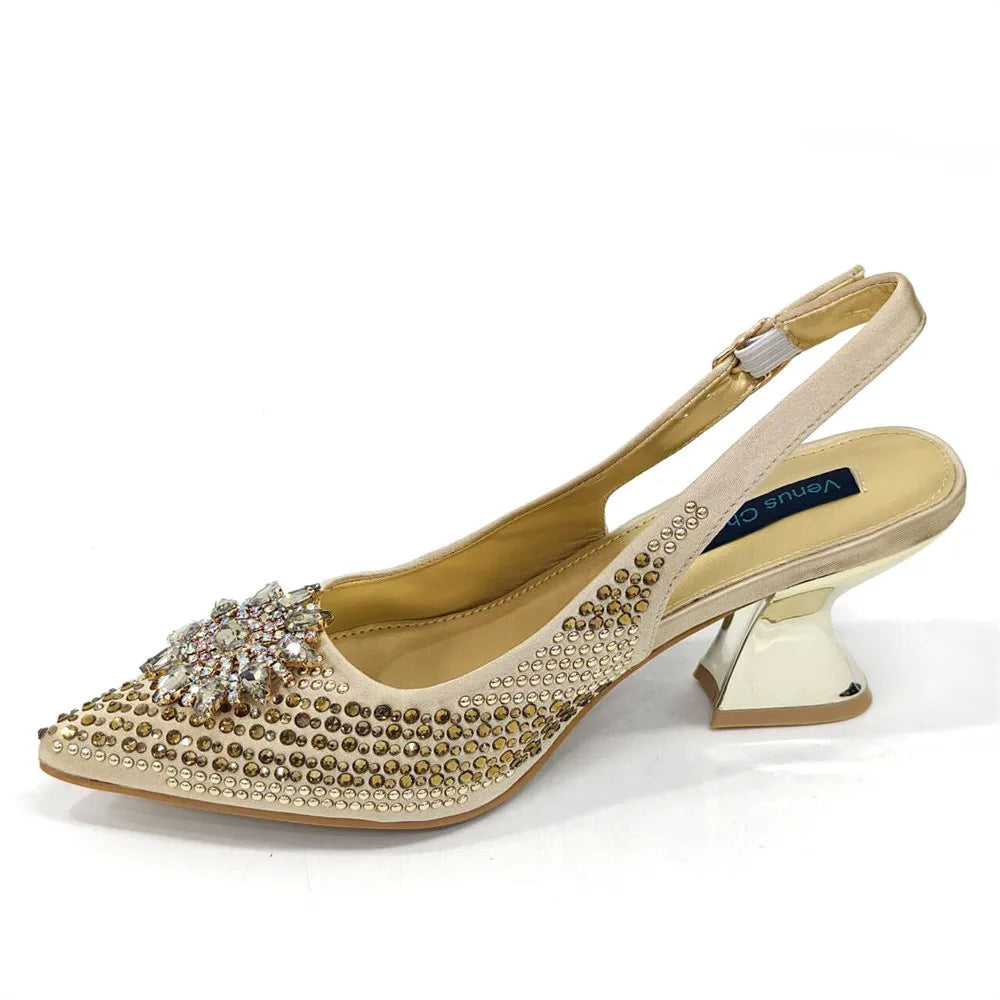 Nigeria Fashion Rhinestone-encrusted Ladies Party Shoes And Special bags High Heels And Dual Purpose Bag Women's Shoes