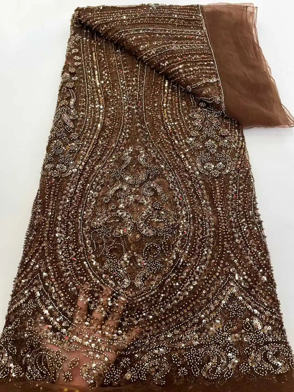African Tulle Lace Fabric 2025 French Sequins Fabric Sewing Embroidery With Beaded Lace Tulle Mesh Nigeria Dress 5 Yards sewing