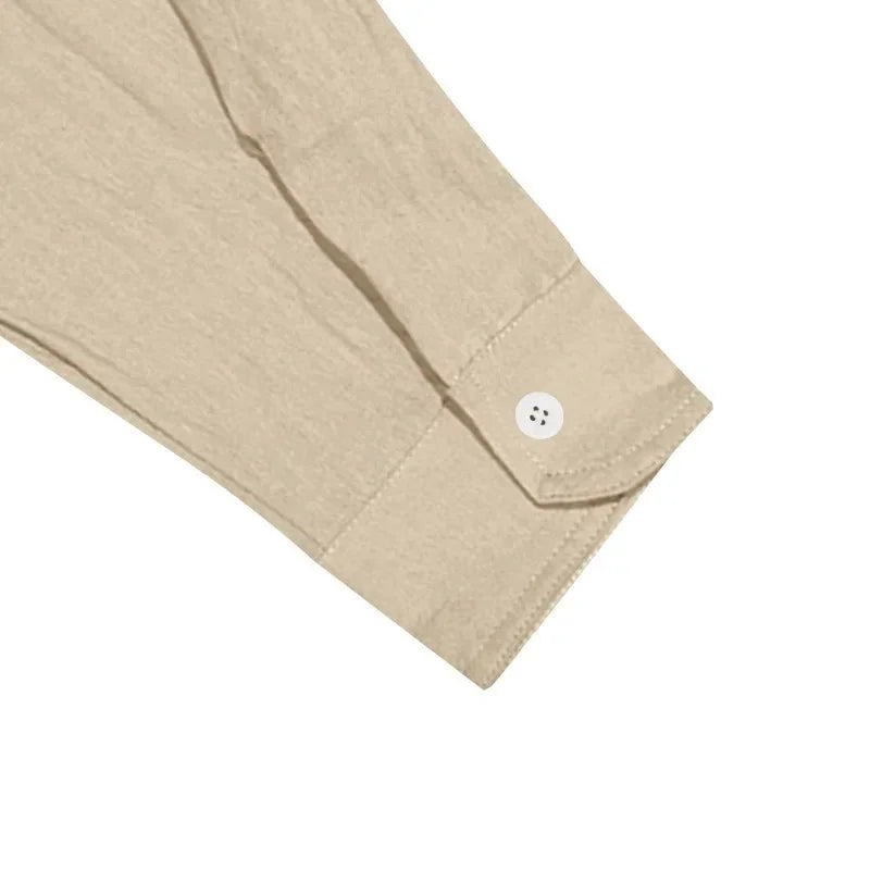 KIDWHXR Man 2-piece Outfit Spring Single-breasted Long Sleeve Shirts Male Drawstring Trousers Men Thin Cotton Linen Casual Set