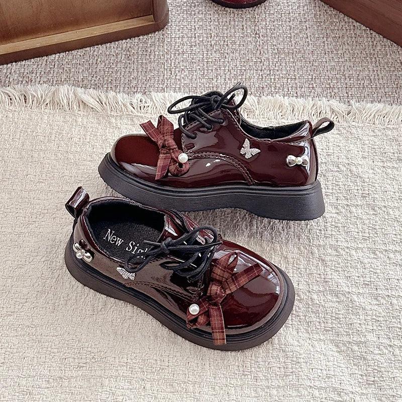 Girl School Perform Shoes Spring Autumn Chic Bow Children Dress Mary Jane Shoes Princess Wedding Party Kids Lolita Leather Shoes