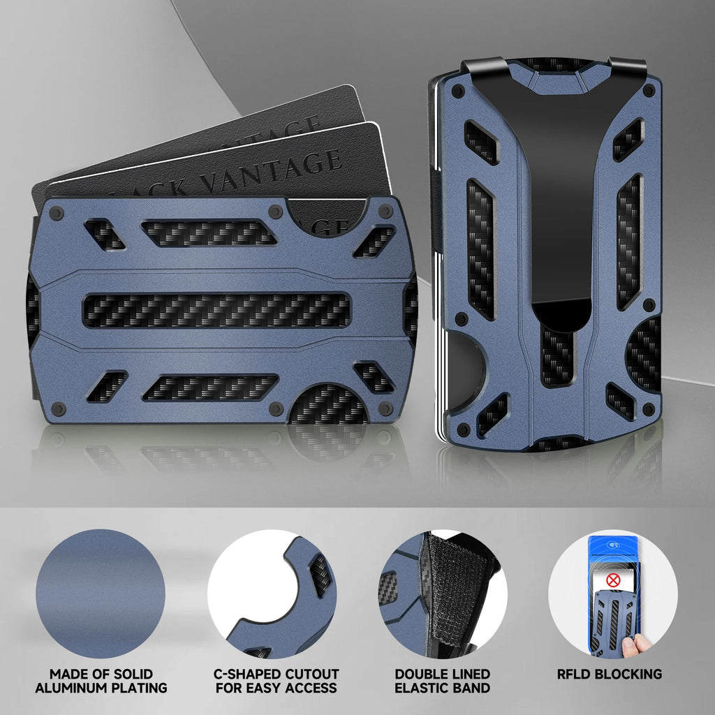 Slim RFID Blocking Metal Wallet for Men & Women with Money Clip Or Cash Strap Scratch Resistant Card Holder