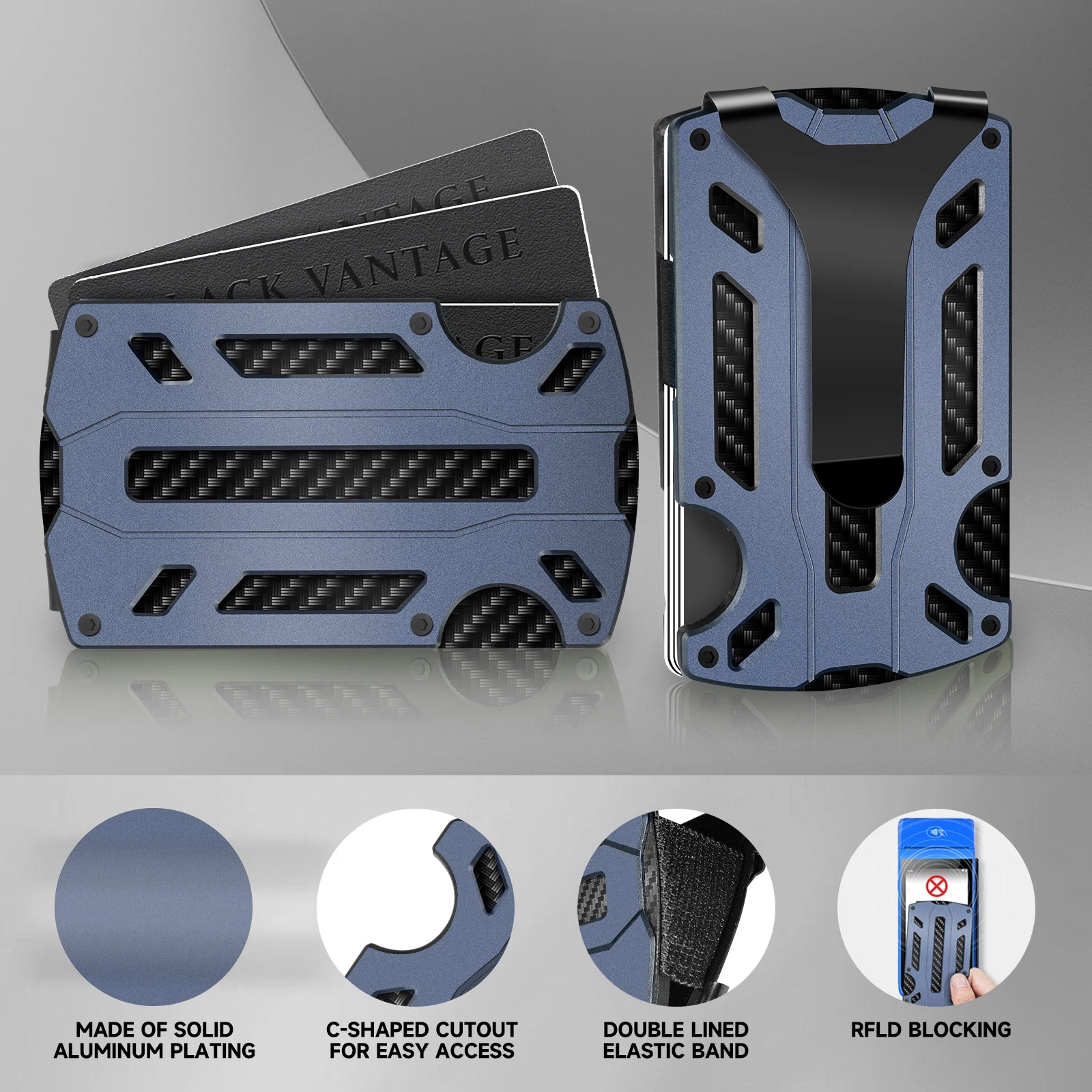 Slim RFID Blocking Metal Wallet for Men & Women with Money Clip Or Cash Strap Scratch Resistant Card Holder