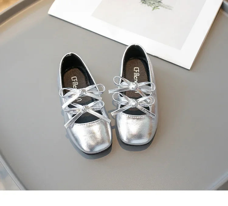 Elegant Girl Princess Shoes New Kids Leather Shoe Spring Autumn Children's Fashion Causal Black Ballet Shoes Solid Color Bowknot