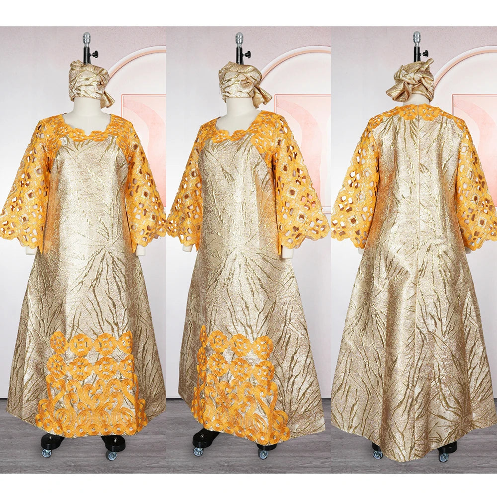 African Dresses For Couple Gold Matching Woman Man Traditional Bazin Riche Embroidery Outfit Turkey Dress Wedding Party Dress