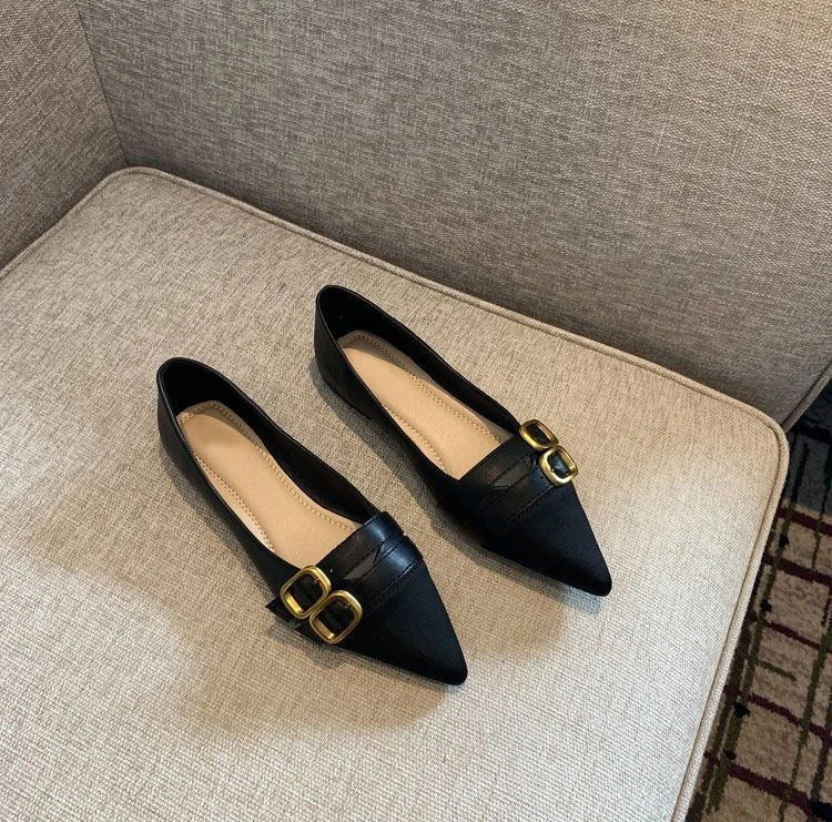 Ladies Summer Footwear Flat Office Black Shoes for Women 2025 Low Heel Elegant Pointed Toe Flats Beau Today High Quality 39 Shoe