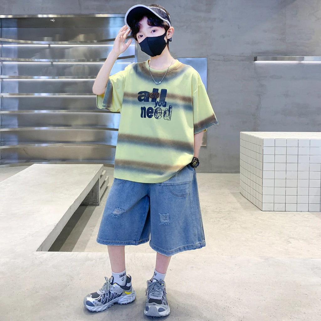 Summer Kids Outfit Sets for Boys Short Sleeve T-shirt Shorts 2PS Clothing Set Tweens Child Tracksuit Top and Bottom Clothes Set