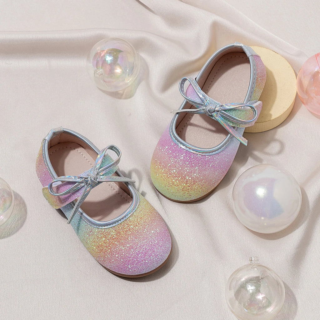 Girl'S Princess Shoes Glittery Rainbow Color Beautiful Autumn Kids Single Shoe Flat Mermaid Toddler Anti-Slip Children Shoe
