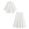 HH Women Shirt Skirt Suit Lapel Single-Breasted Tassel Decoration Casual Shirt Top+Fashion High Waist Zipper Pleated Skirt