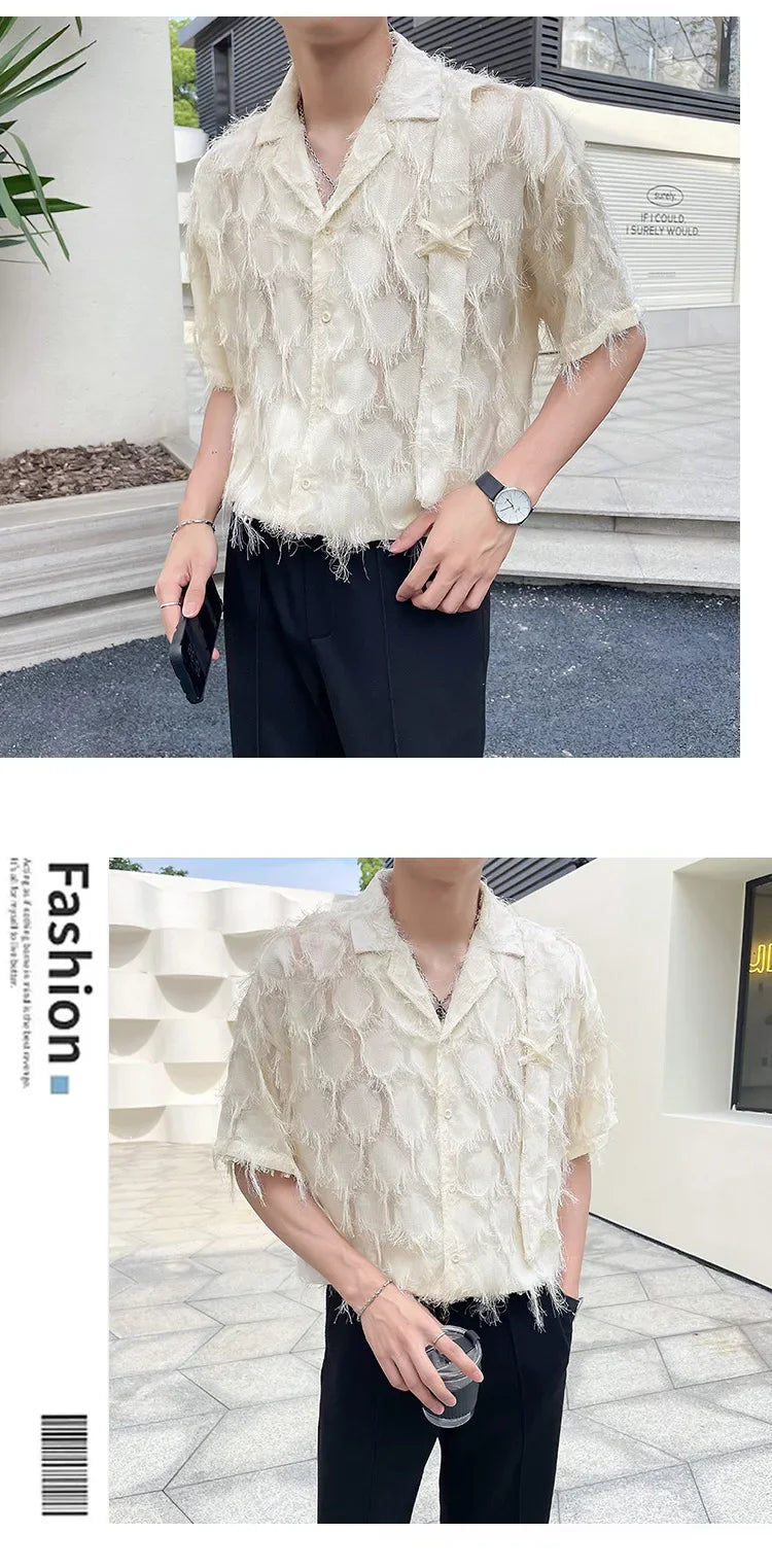 Mature Style Fringed Fringed Design Half-sleeved Shirt for Men's Niche Loose Summer Short-sleeved