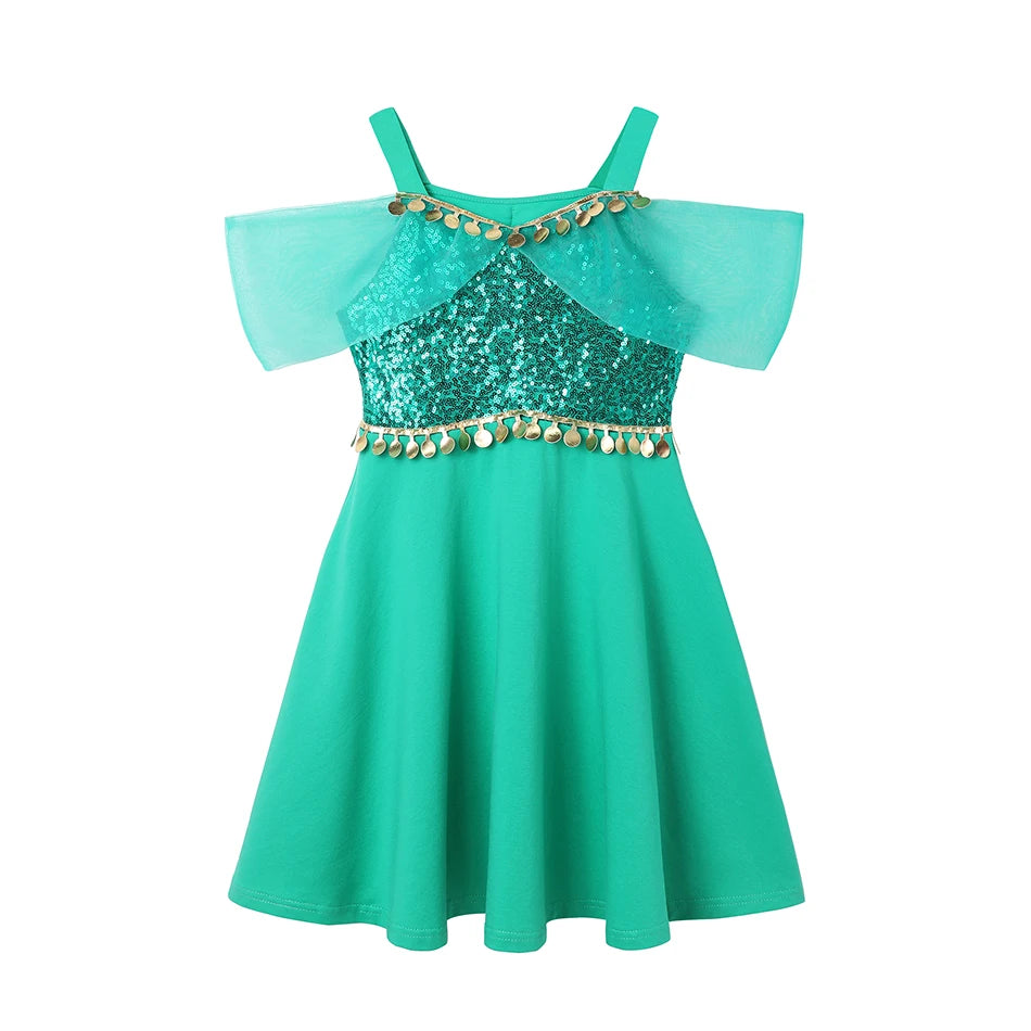Summer Girls Dresses Cute Flower Print Round Neck Casual Dresses Carnival Party Girls Casual Dresses Princess Outfits