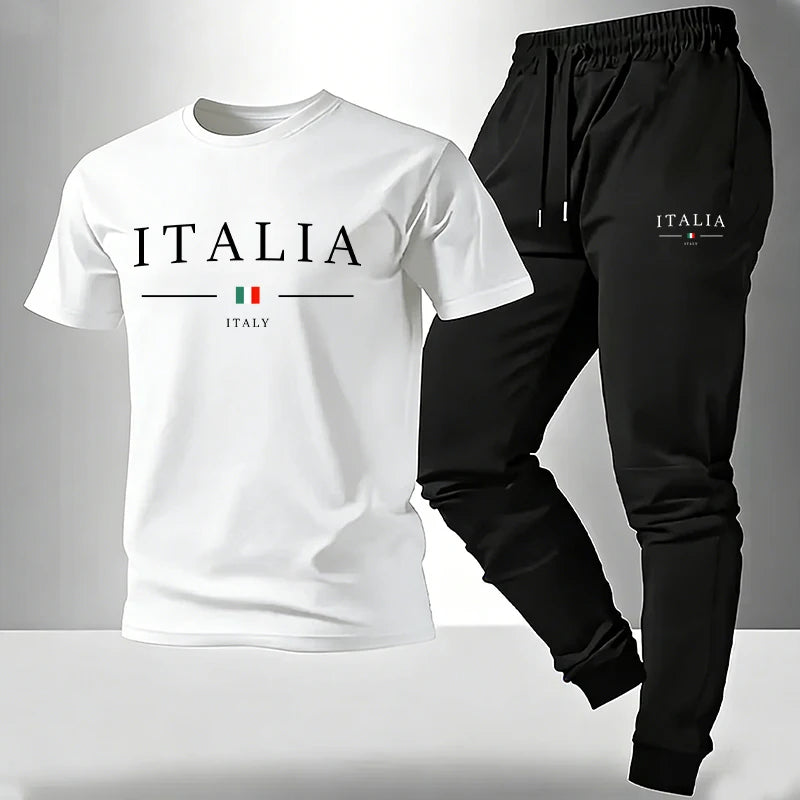 Men's Set T-shirt and Sweatpants Italy Print Summer Short Sleeve Tracksuit Male Home Outdoor Comfort Casual Tees Outfit S-3XL