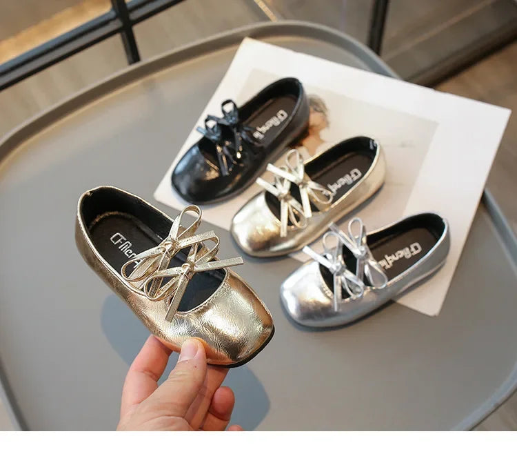 Elegant Girl Princess Shoes New Kids Leather Shoe Spring Autumn Children's Fashion Causal Black Ballet Shoes Solid Color Bowknot