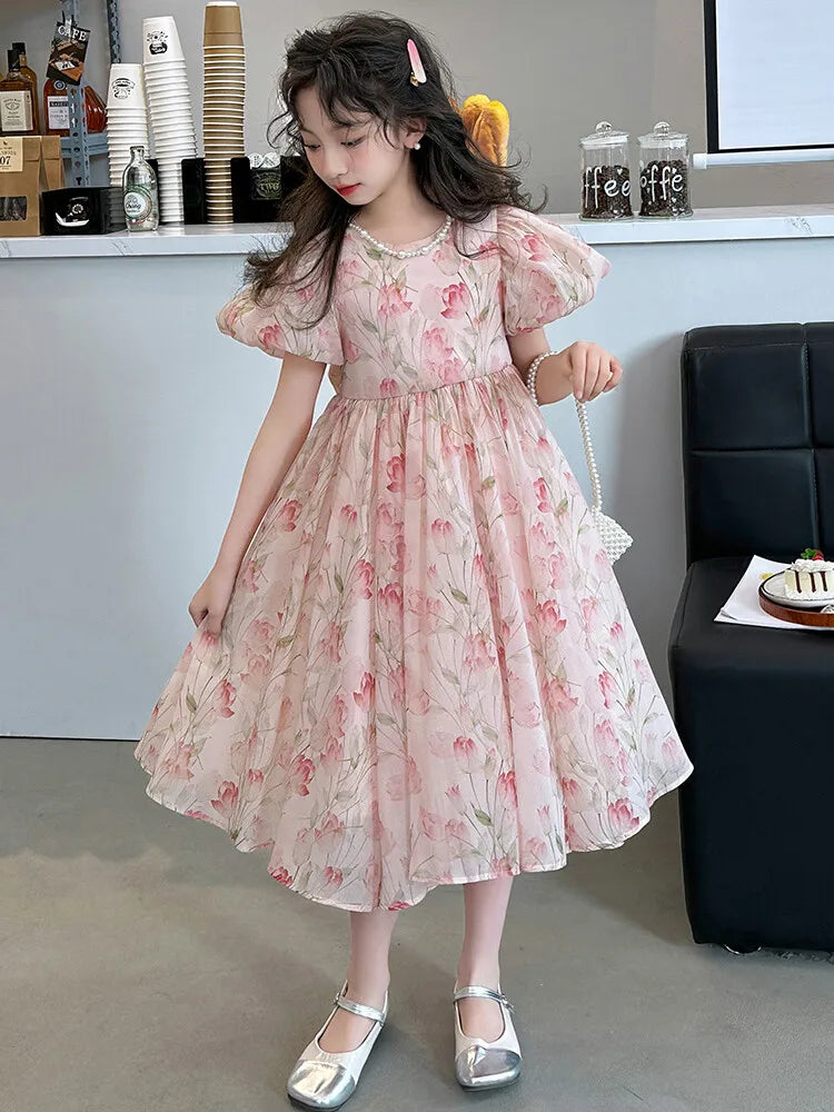 summer Elegant Flower Princess Dresses vestidos elegantes para mujer kids girls dress clothes vestido verano 12 14 enfant fille