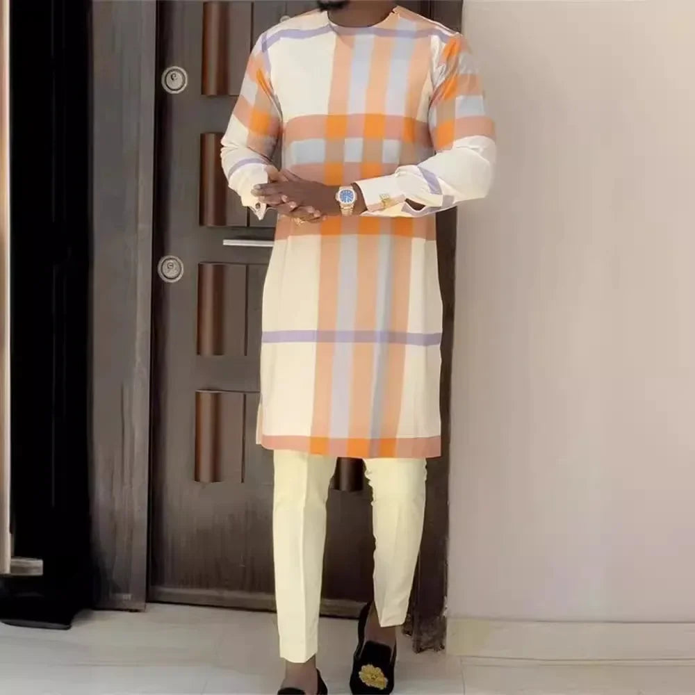 2 Piece African Clothes for Men Spring Fashion African Long Sleeve Top Long Pant Matching Sets Outfits Dashiki African Clothing