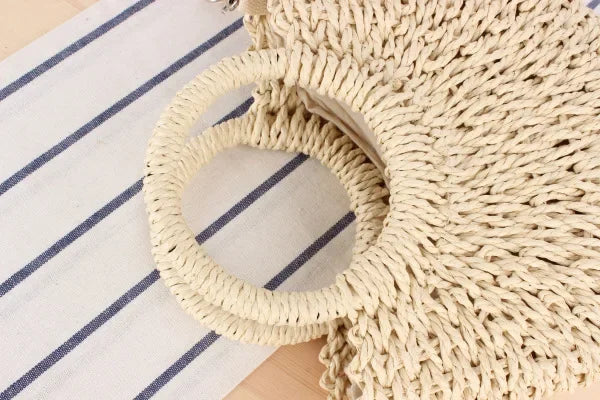 Ladies Beach Holiday Retro Woven Shoulder Bag Women Summer Woven Simple Handbag Female Casual Beach Portable Crossbody Bags Lady