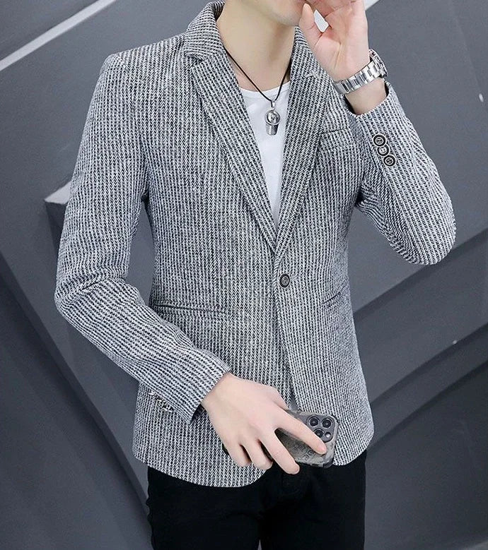 Thin Men's Suit Jackets Single Breasted Male Blazer Coat Brown Slim Fit High Quality Elegant Simple Classic Menswear Clothing