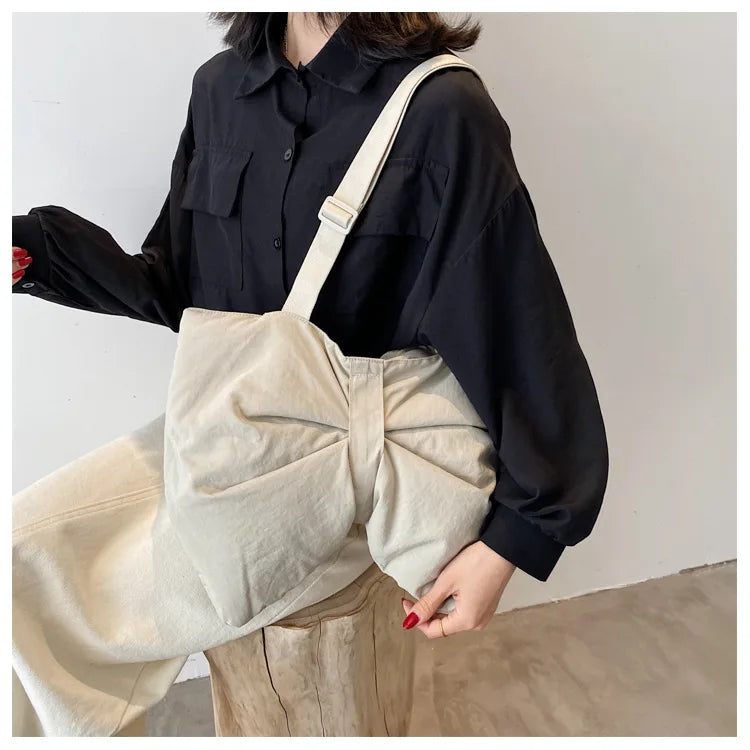 Soft Nylon Women's Portable Shoulder Bag Large Capacity Female Commute Crossbody Bags Simple Design Ladies Tote Purse Handbags