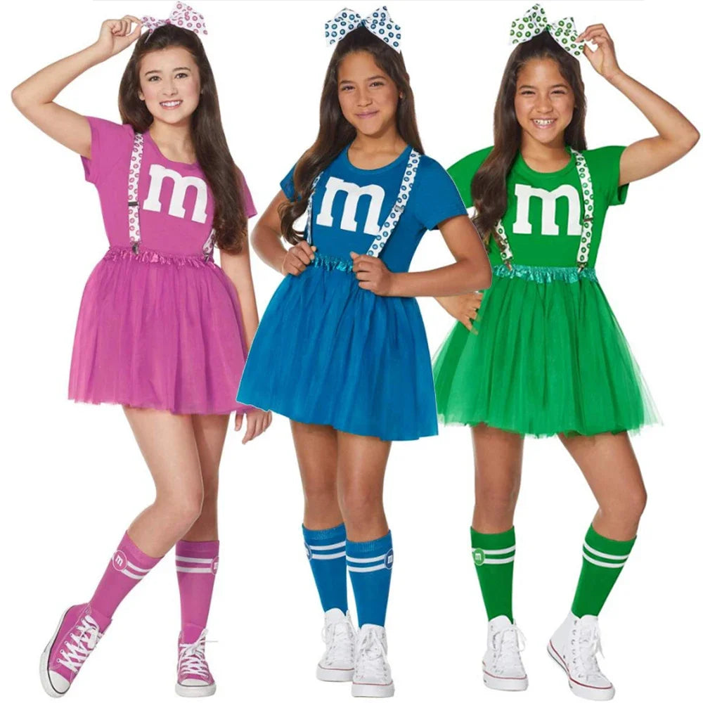 Kid Cheerleader Costume School Girl-Themed Top Halter Skirt with Socks Halloween Cosplay Carnival Party Fancy Dress