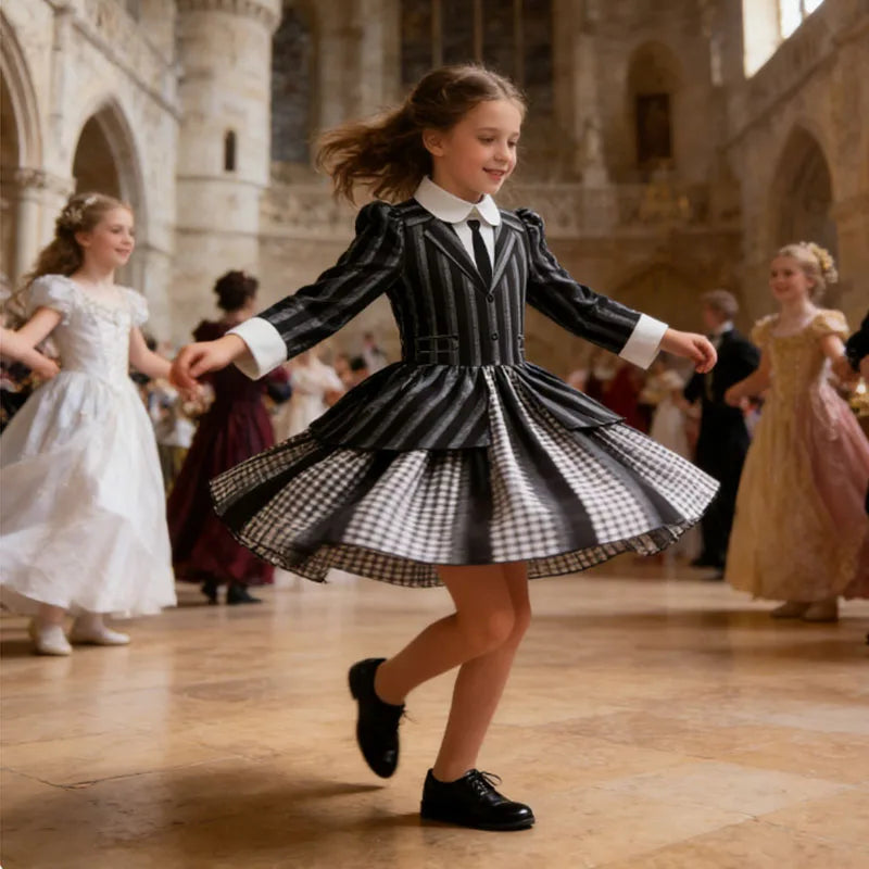 Girls Party Dress  Girl Clothing Elegant Ball Gown Black Stripes Girls Princess Dress Carnival Birthday Party Role Play Dress