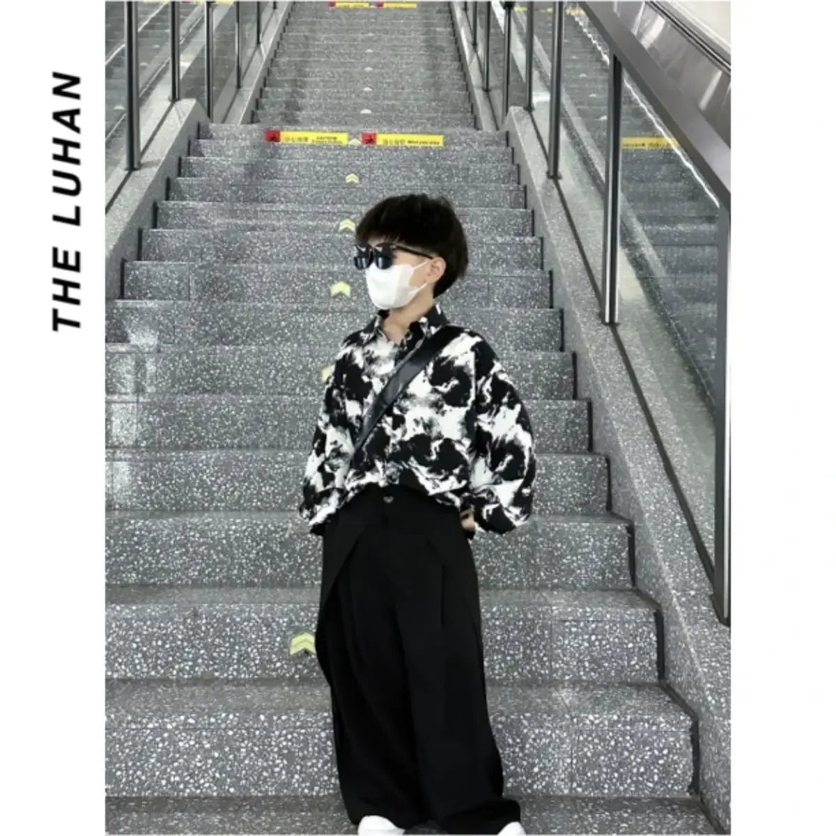4-14Y Teenage Boy Shirt Outfit Fashion Kids Spring and Autumn Clothing New Korean Ink Painting Shirt and Wide-leg Suit Pants Set