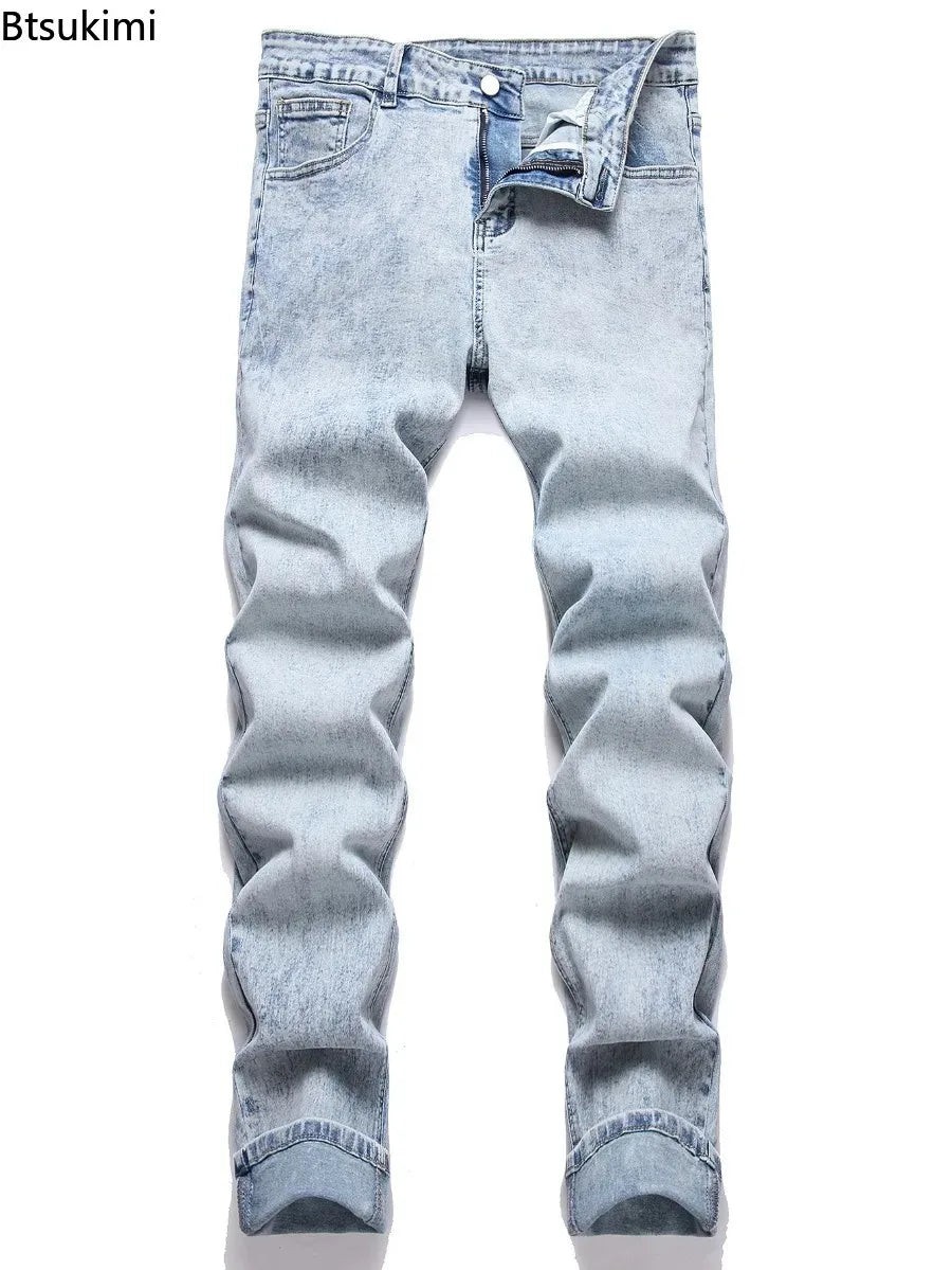 Men's High Street  Black Jeans Stretch Slim Fit Small Feet Pants Ripped Distressed Motorcycle Trouser Men Streetwear Denim Pants