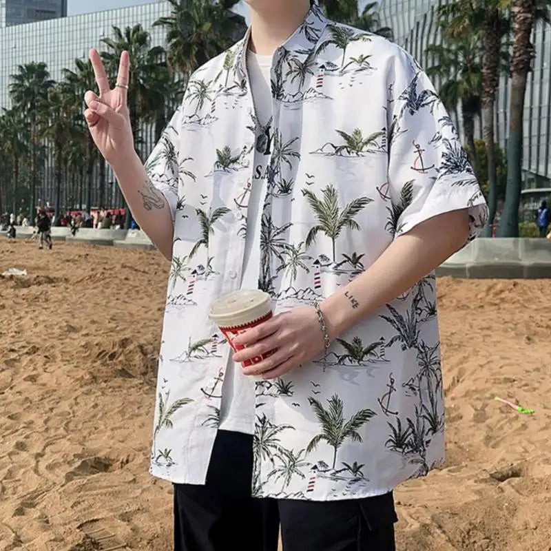 Men's Summer Floral Shirt M-XXXXXL Breathable Tropical Print Casual Beachwear 5XL plus Size Holiday Party Shirt for Hot Weather