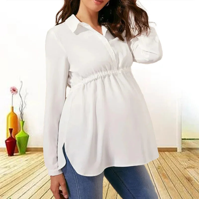 Maternity Clothes Pure Color Loose Breathable Comfort Shirt Elegant  Simple Stylish Top for Pregnant Women Blouse