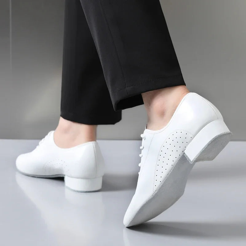 Men's white new leather Latin dance shoes Modern dance hall tango men's national standard dance shoes men's sports shoes