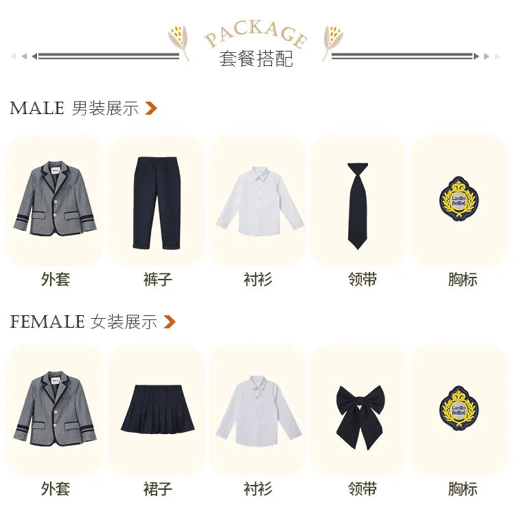 Child School Uniform Girls Korean Japanese Navy Jacket Pleated Skirt Boys Formal Dress Suits Kids Student Clothes Class Sets