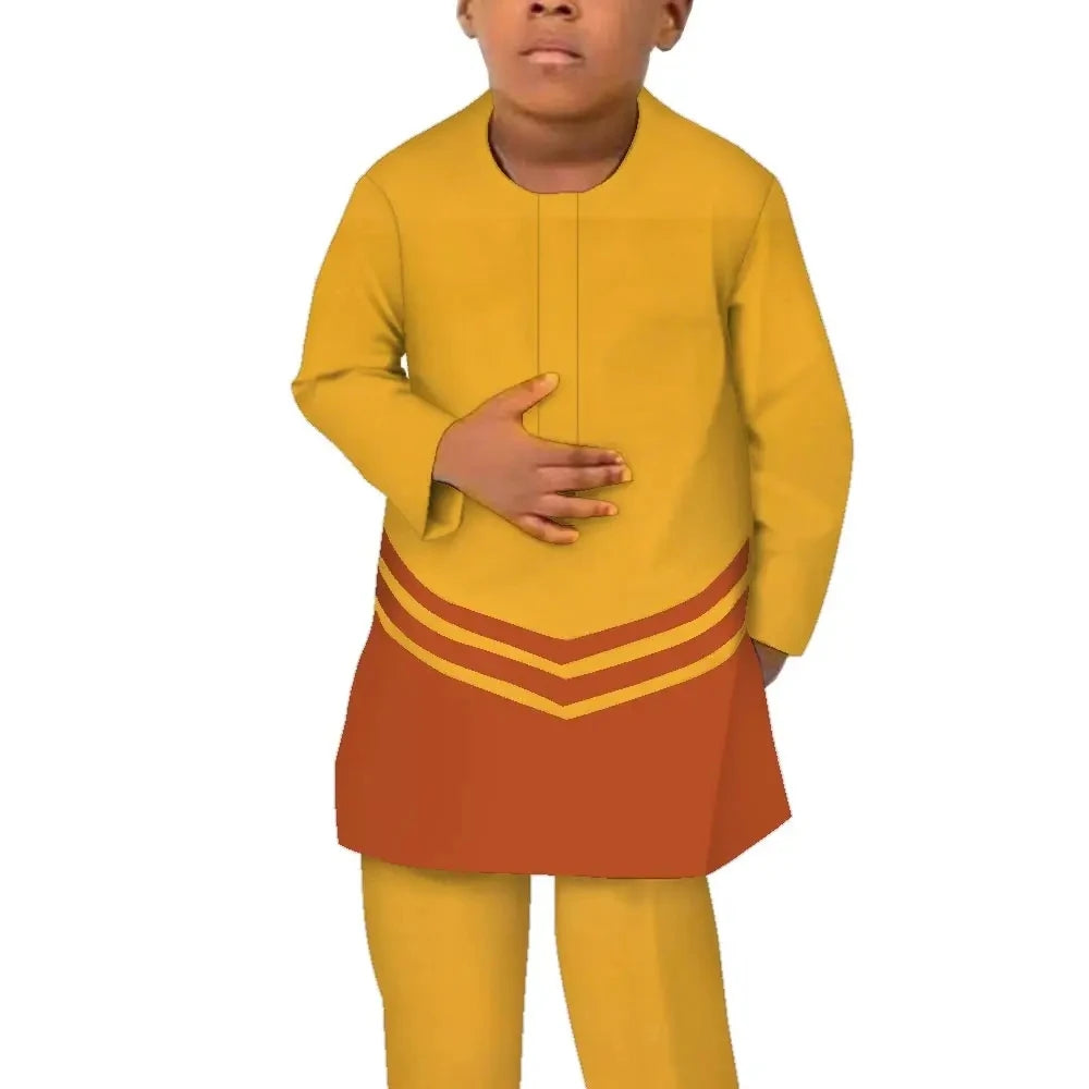 African Children Clothing Baby Boy's Clothes Afrcian Pants 2 Pcs Set Long Sleeve Patchwork Boy Dashiki Party Attire WYT701