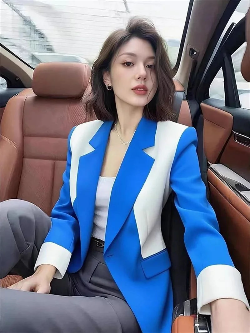 Women's suit jacket Blazer professional suit 2026 spring autumn good-looking design sense blue white contrasting suit coat top