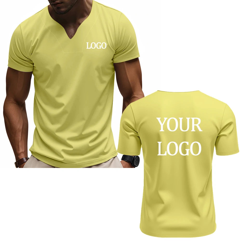 DIY custom printed V-neck T-shirt, fashionable men's short-sleeve T-shirt, stylish elegant casual streetwear top，everyday wear.