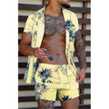 Men's Shirt Set Funny 3D Flower Pattern Print Shirt +Shorts 2 Piece Hawaiian Beach Vacation Streetwear Summer Casual Outfit Suit