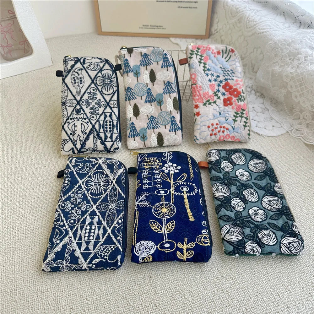 Ladies' Coin Purses Handmade Cotton Linen Embroidery National Personalized Canvas Lipstick Mobile Phone Glasses Storage Bags