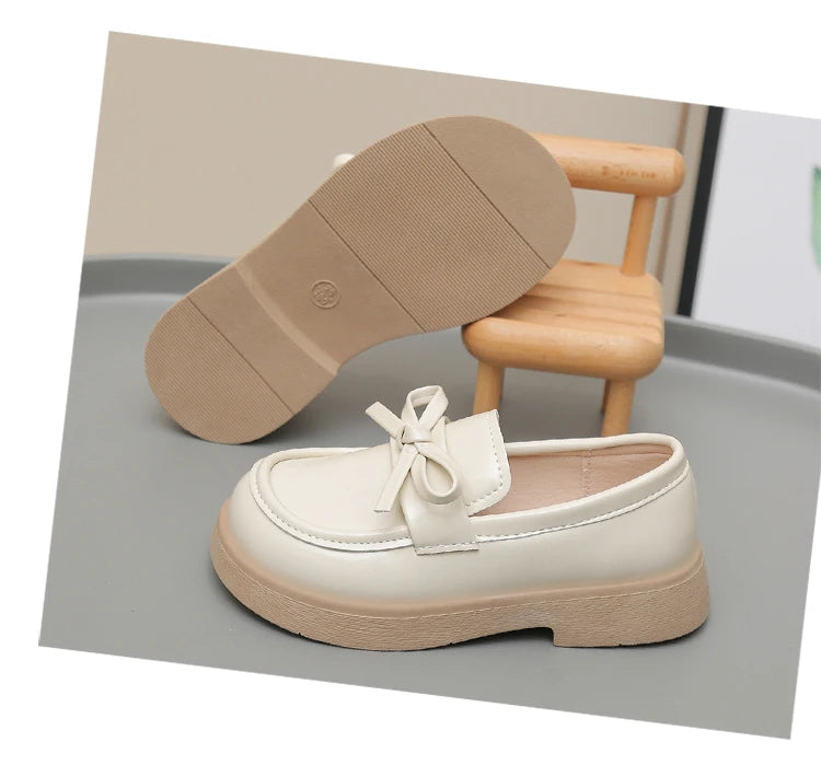 Girls Leather Shoes for Students School Uniform Shoes Black Matte 2025 New Fashion Children Flat Shoes Simple Bows Soft Sole
