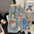 2026 Sanrio Hello Kitty Jeans Children Street Style New Loose Fit Trendy Cool Spring Autumn Fashion Long Denim Pants Casual Wear