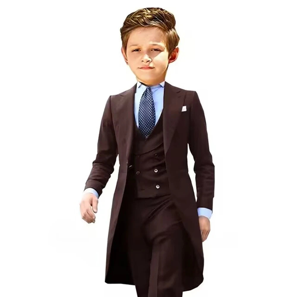 3 Pieces Tailcoat Boy Suits Costume Child Royal Blue Jacket Vest Pants Flower Boys Formal Party Suit Kids Wedding Suit Tuxedos