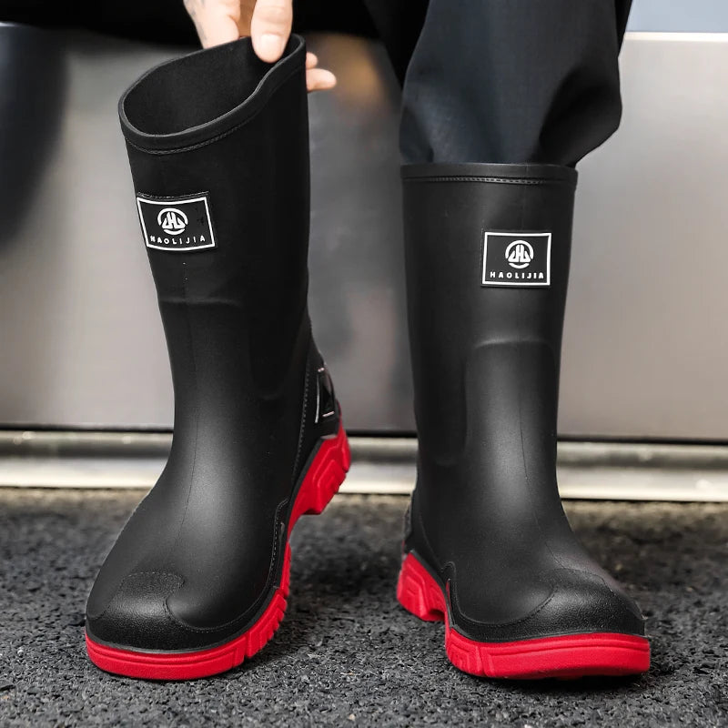 Rain Boots for Men, Non-Slip, Waterproof, High-Top Fishing Boots, Popular Work Safety Shoes, Rain Boots