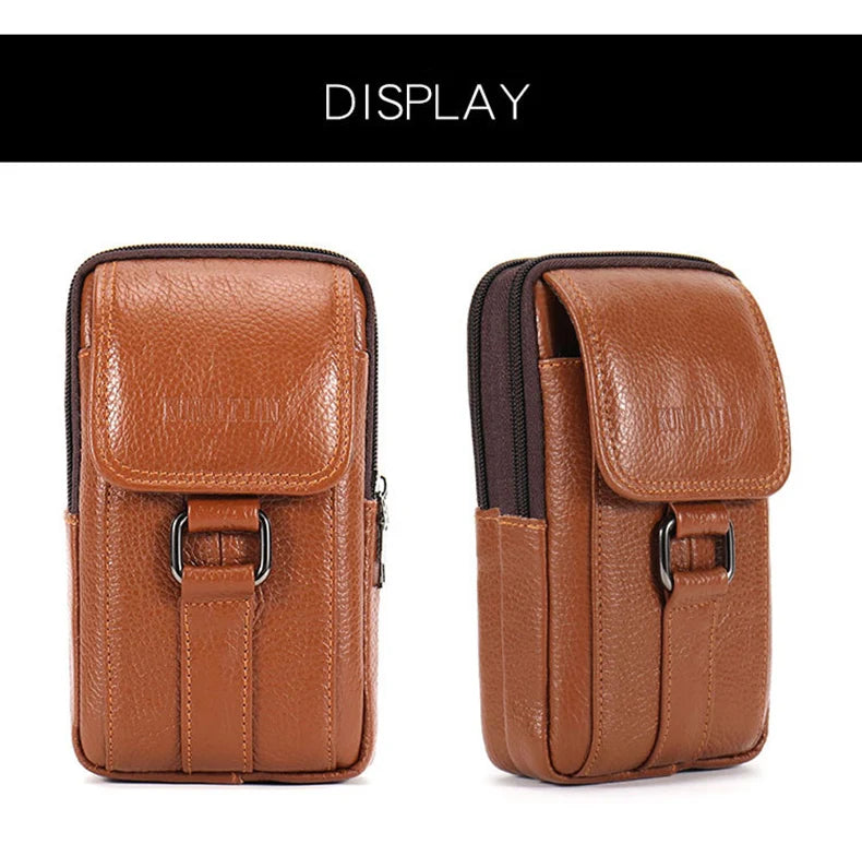 Men's Mobile Phone Waist Bag Outdoor Work Chest Bag PU Cigarette Case Key Chain Wear Belt Backpack Sport Hiking Portable Satchel