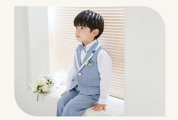 Children Boys Formal Suits Elegant Kids Boys Wedding Suits Outfit Blue Grey Child Boys Slim Fit Suits Outfit Performance Costume