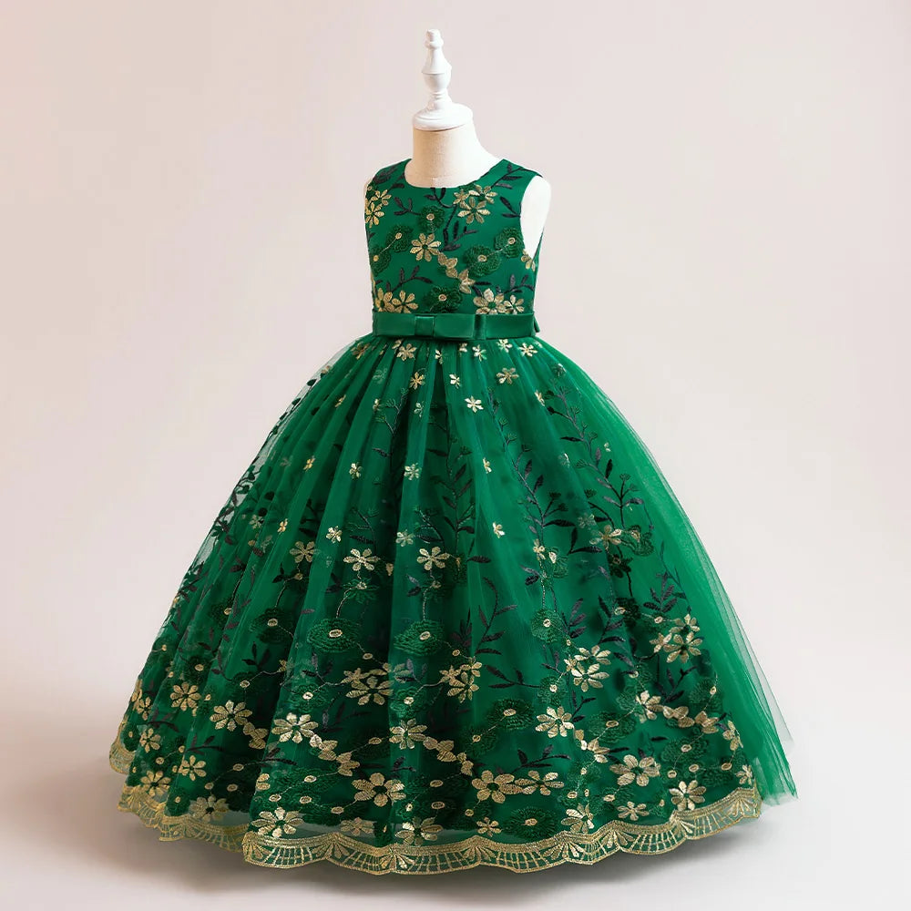 Teen Flower Girl Christmas Dress Children Long Bridesmaids Party Princess Dresses for Kids Pageant Evening Birthday Gown Vestido