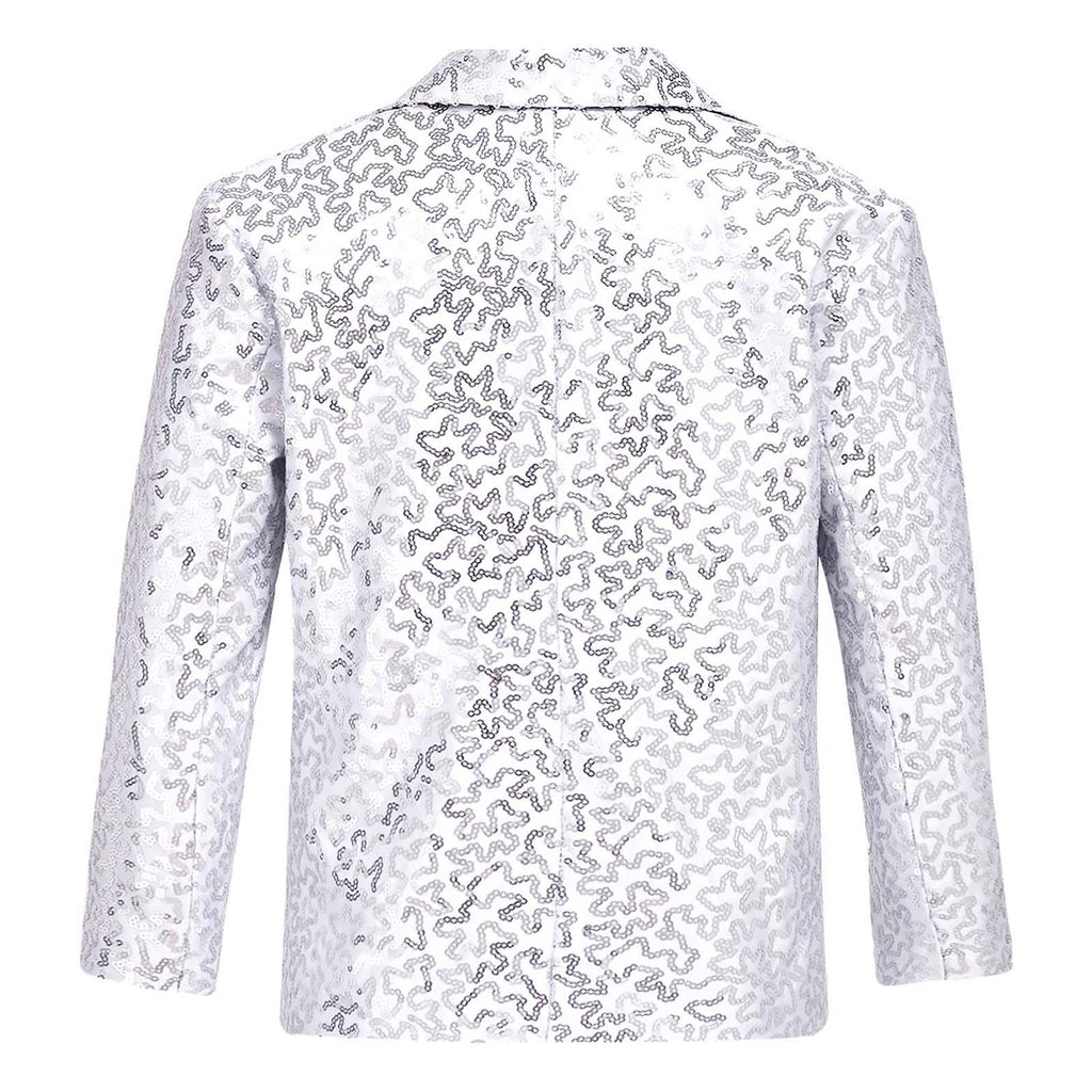 Kids Boys Fashion Shiny Sequins Lapel Suit One Button Jacket Coat Blazer Tuxedo for Wedding Birthday Party Stage Performance